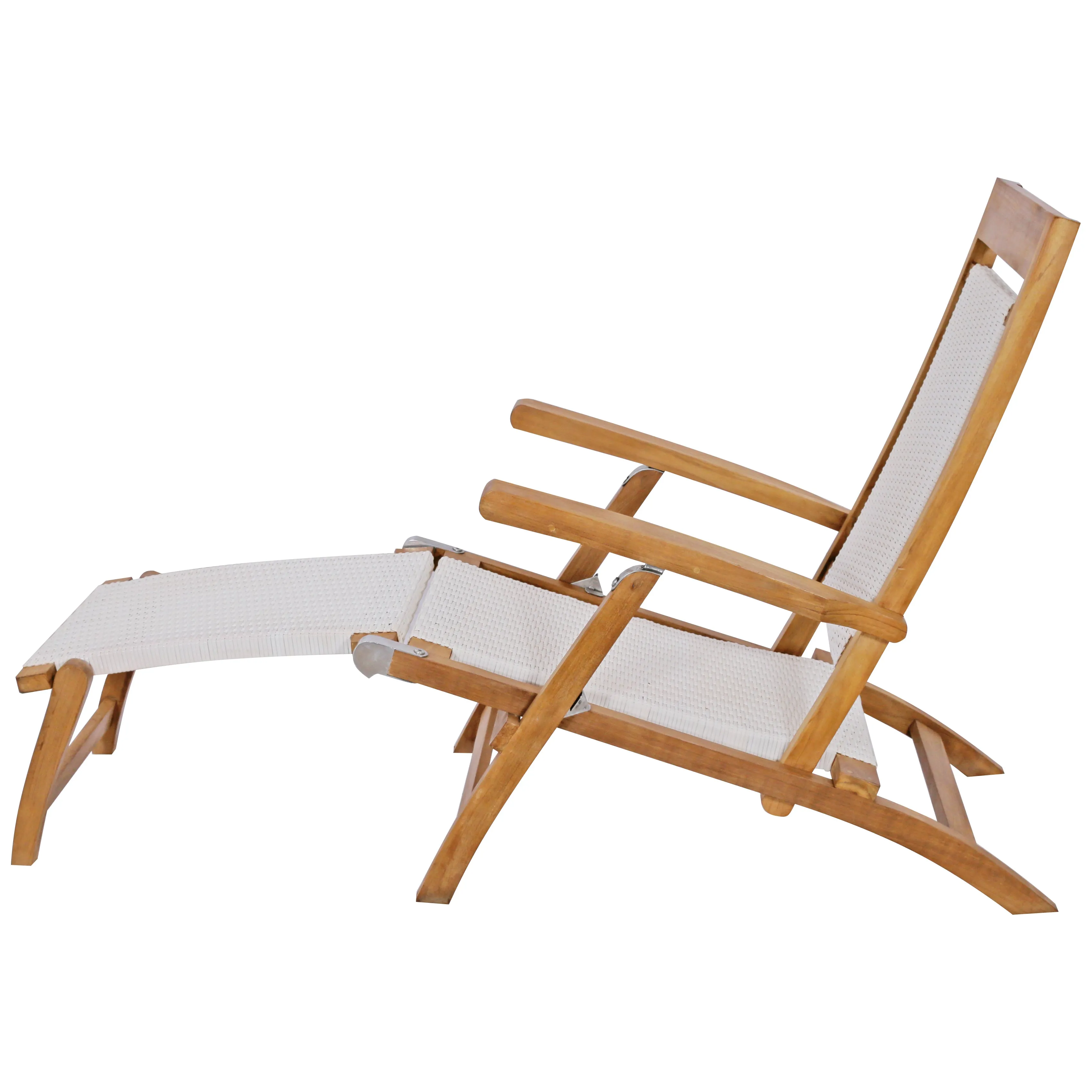 Teak Wood Narmada Outdoor Reclining Patio Steamer Chair - White