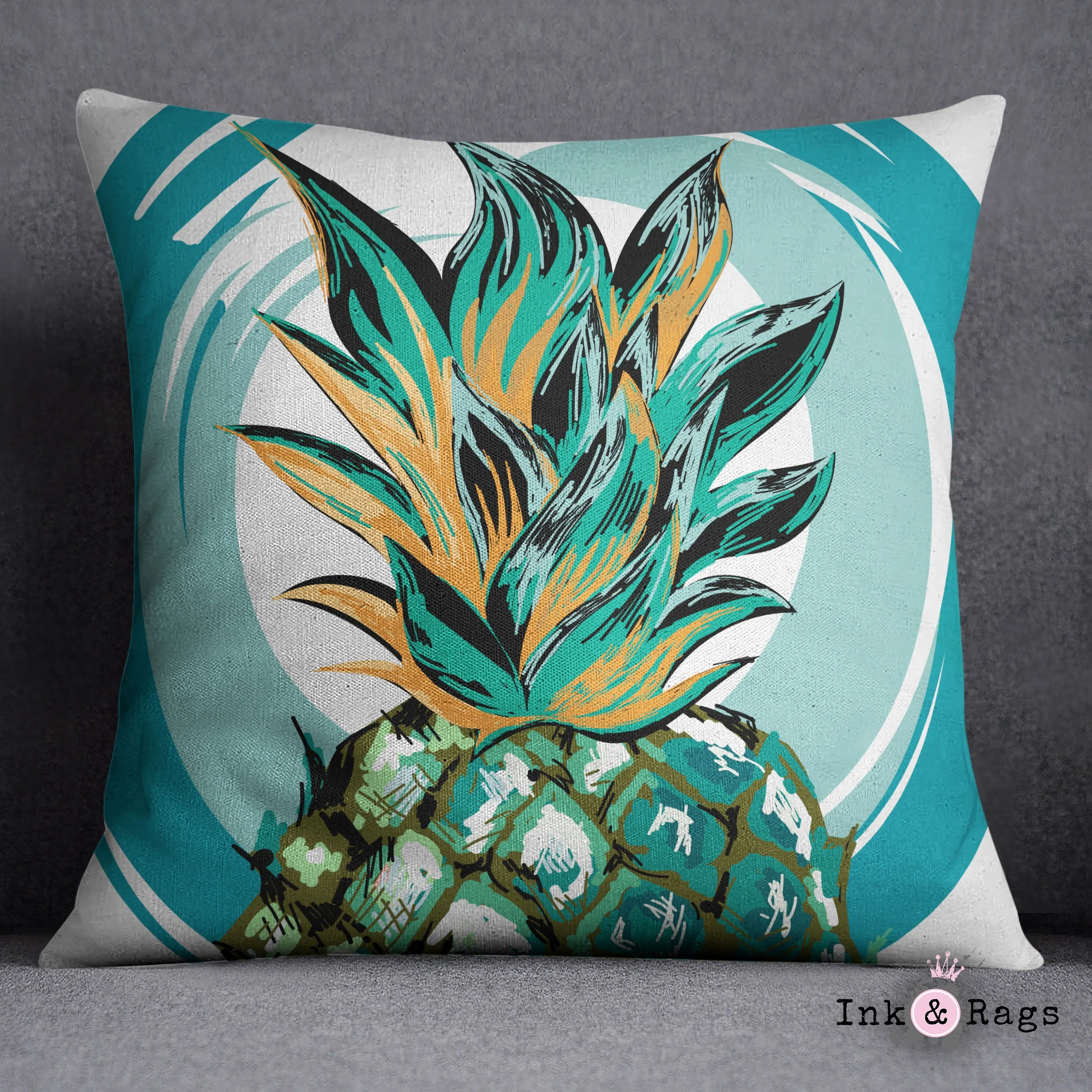 Teal Pineapple Throw Pillow