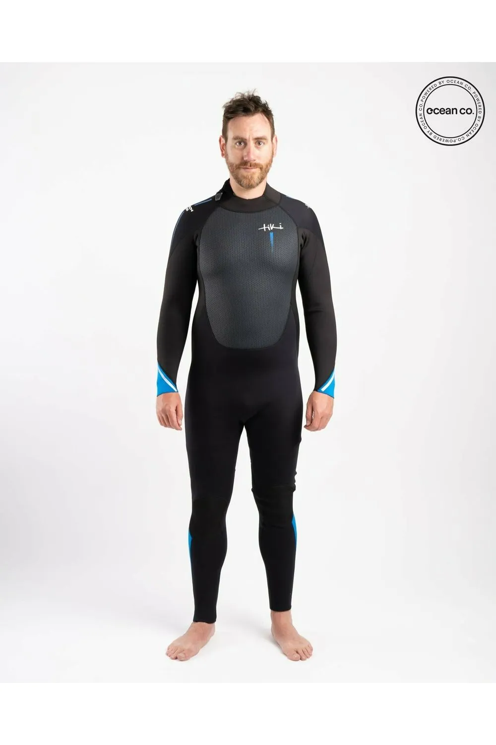 Tiki Tech 3/2 Back Zip Steamer Wetsuit In Black & Blue