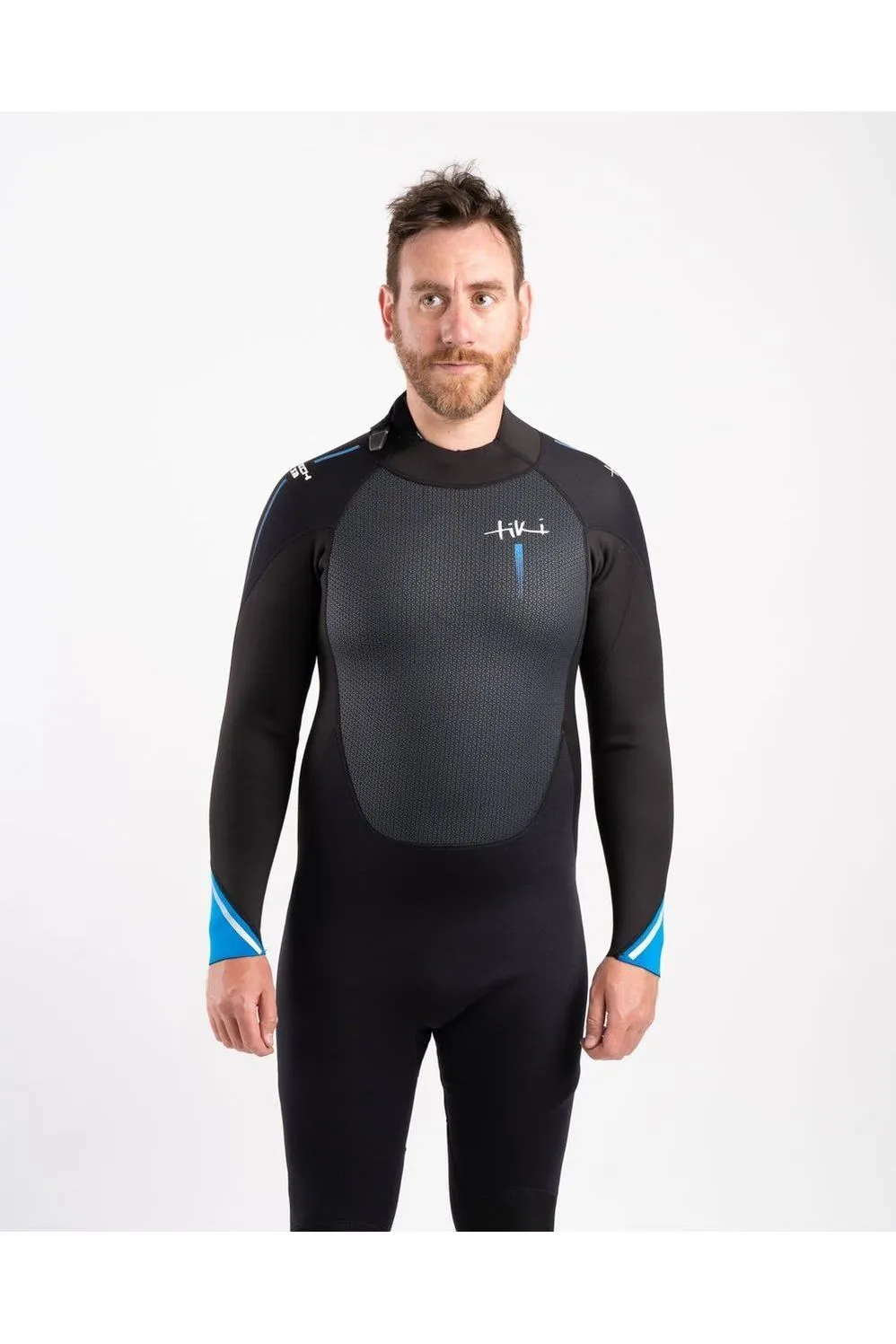 Tiki Tech 3/2 Back Zip Steamer Wetsuit In Black & Blue