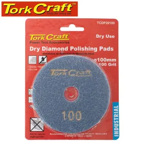 TORK CRAFT 100MM DIAMOND POLISHING PAD 100 GRIT DRY USE TCDP20100