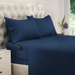 Twin XL Sheets 4pcs XL Twin Sheet Set Twin XL Fitted Sheet Extra Deep Pocket Extra Long Twin Sheets XL Twin Fitted Sheet Twin Extra Long Sheet Set Twin XL Bedding Set Twin XL Fitted Sheets Navy Blue