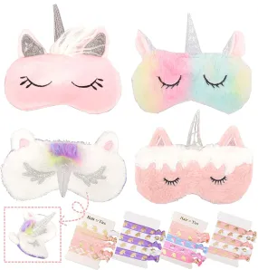 Unicorn Sleeping Mask, 4 Pack Soft Plush Blindfold Cute Unicorn Horn Sleep Mask, 4 Unicorn