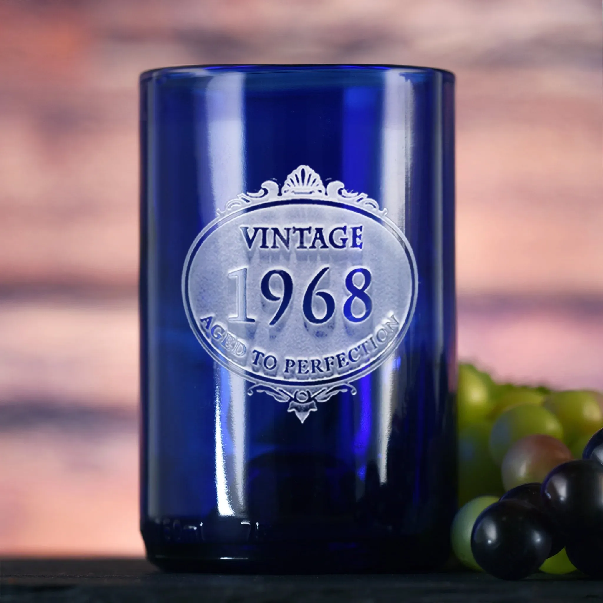 Vintage Year Birthday Blue Recycled Wine Bottle Glass Tumbler