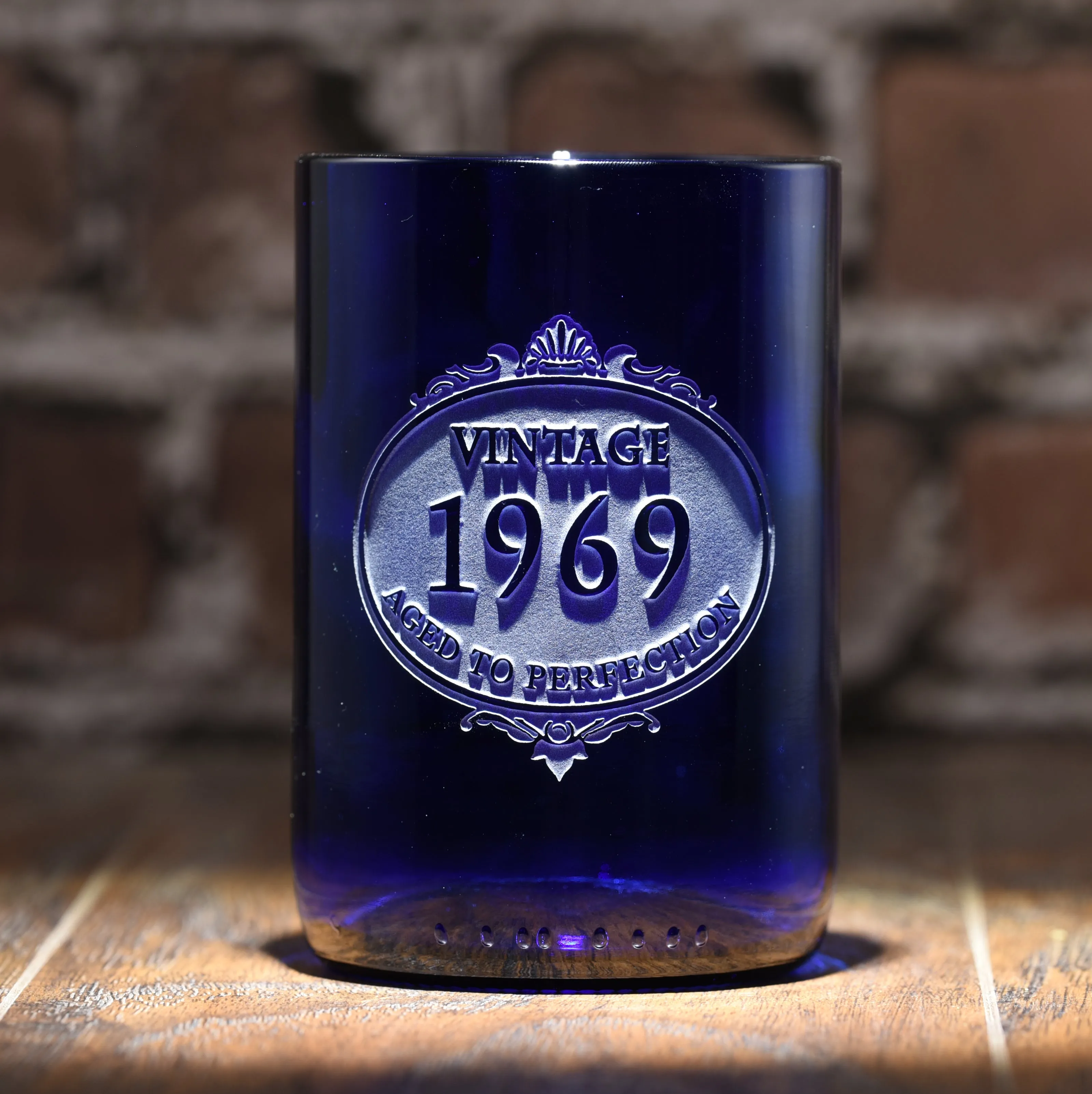 Vintage Year Birthday Blue Recycled Wine Bottle Glass Tumbler