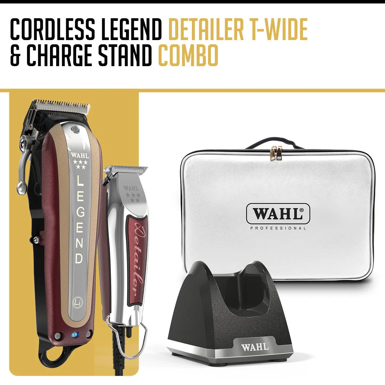 Wahl Cordless Legend Clipper, T-Wide Detailer & Charge Stand Combo - July Promo!