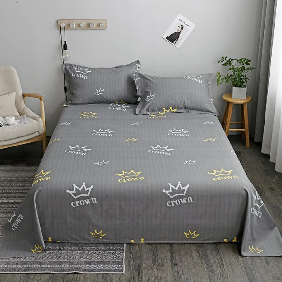 Washed Cotton Flat Bed Sheets Set with 3Pcs Pillowcase