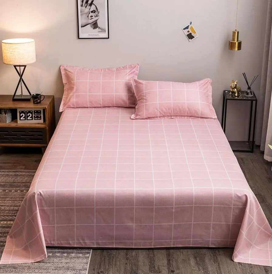 Washed Cotton Flat Bed Sheets Set with 3Pcs Pillowcase