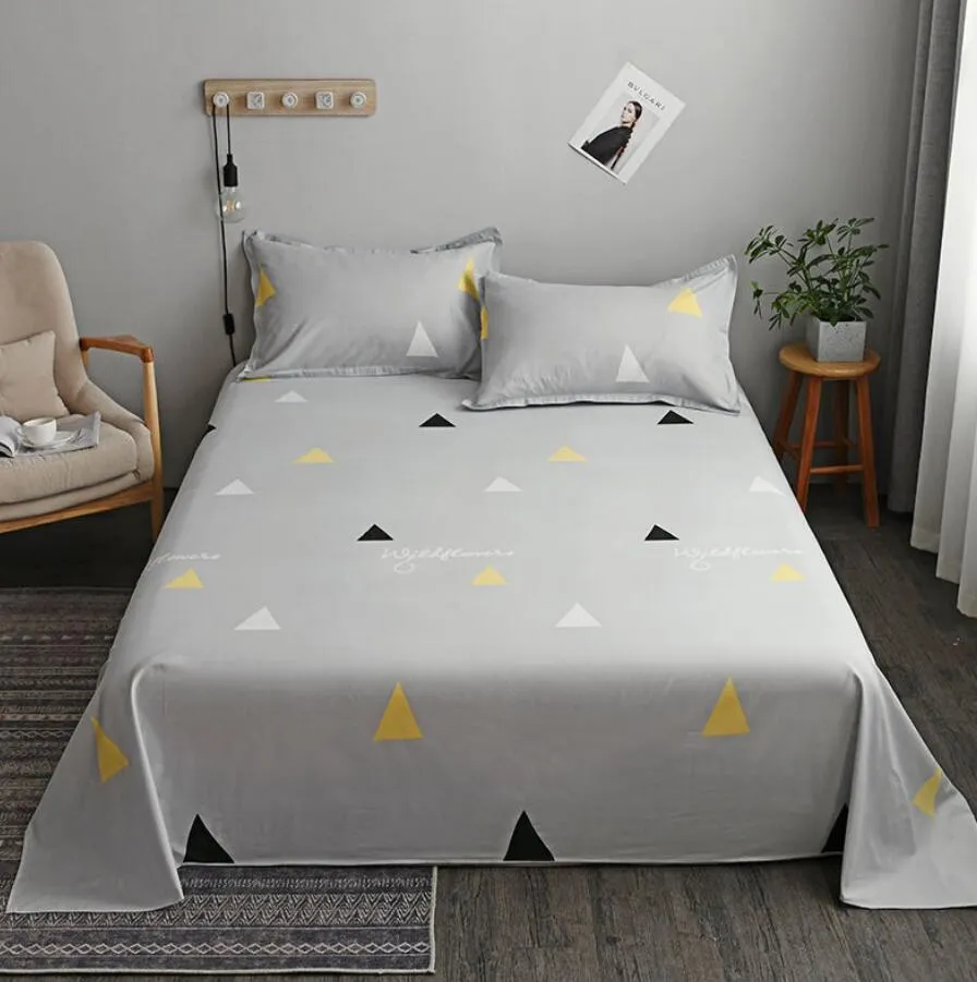 Washed Cotton Flat Bed Sheets Set with 3Pcs Pillowcase