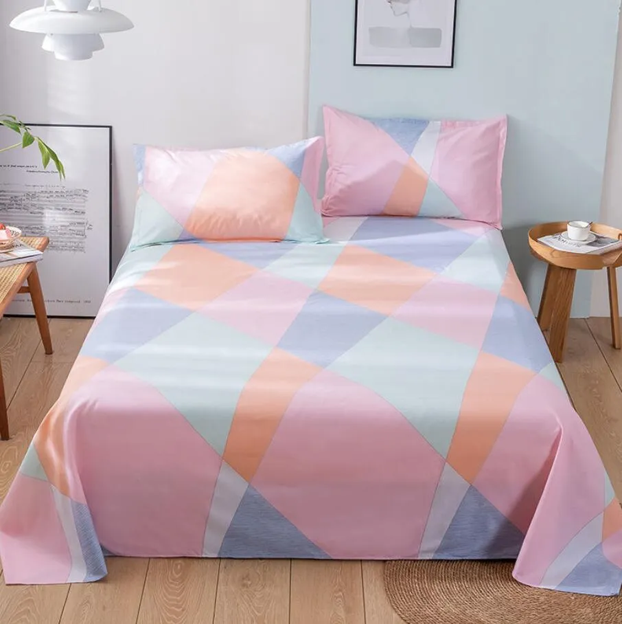 Washed Cotton Flat Bed Sheets Set with 3Pcs Pillowcase