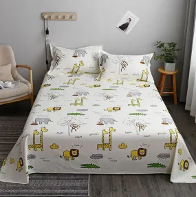 Washed Cotton Flat Bed Sheets Set with 3Pcs Pillowcase