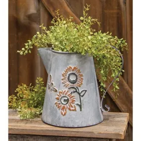 Washed Metal Sunflower & Bee Watering Can