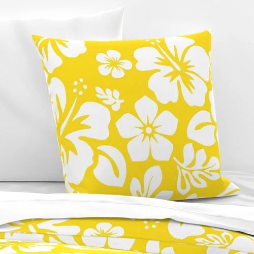 White Hawaiian Hibiscus Flowers on Yellow Euro Pillow Sham