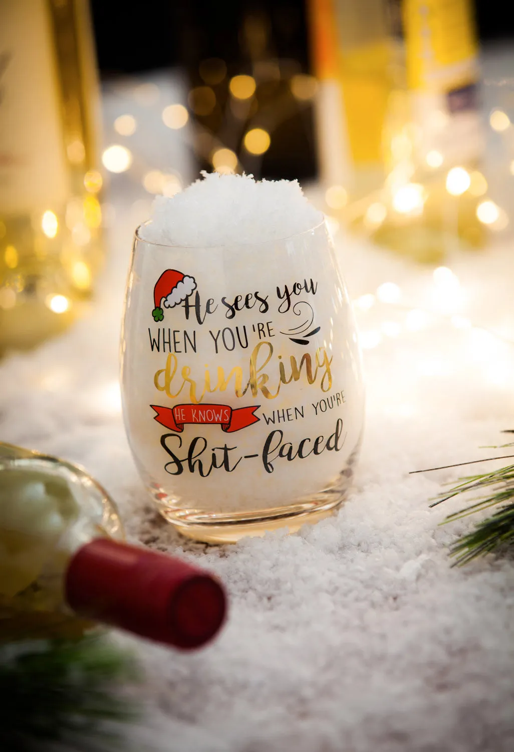 Wine Glass Stemless - He Sees You When You're Drinking...S*it-faced