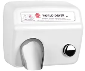 WORLD DRYER® A52-974 Model A Series Hand Dryer - Cast-Iron White Finish Push Button Surface-Mounted (115V - 15 Amp)