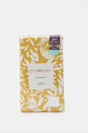 Yellow Leaves Printed Flat Sheet (King Size)