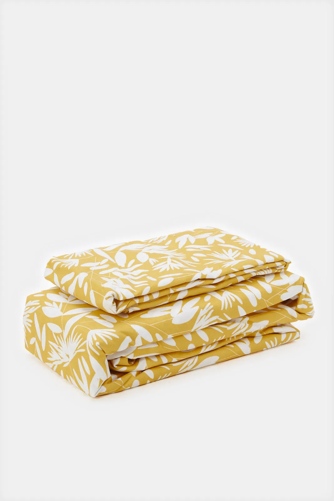 Yellow Leaves Printed Flat Sheet (King Size)