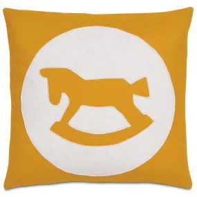 Yellow Rocking Horse Appliqué Throw Pillow Cover 18x18