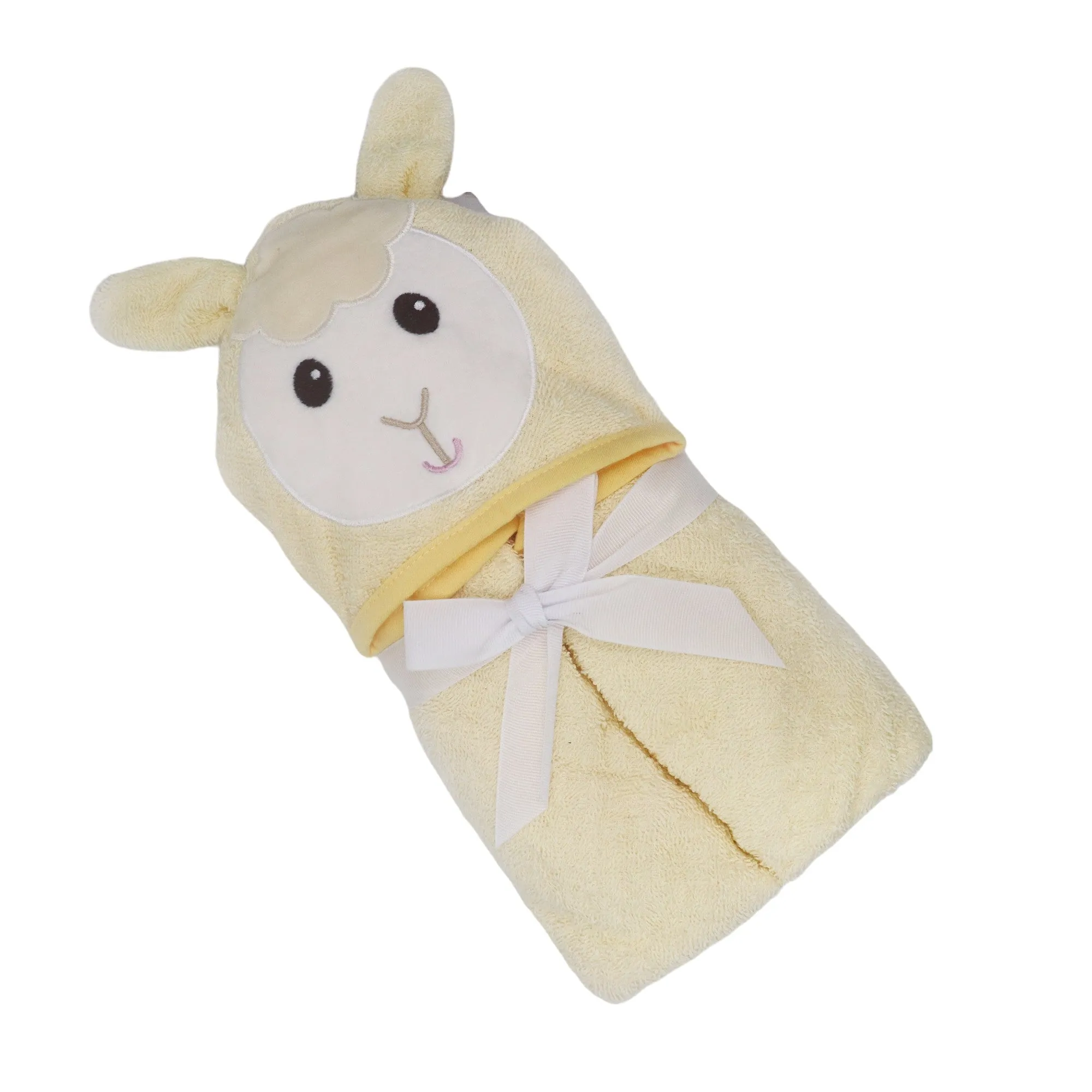 Yellow Sheep Cotton Hooded Baby Bath Towel with Baby Loofah