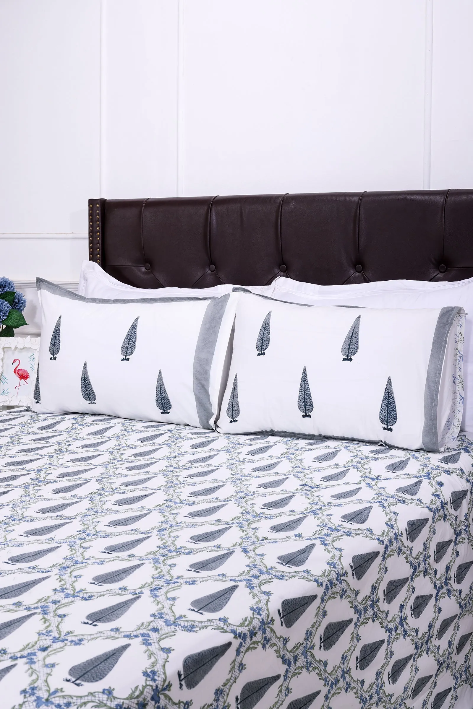 Zania Jaal Grey Cotton Percale Bedsheet